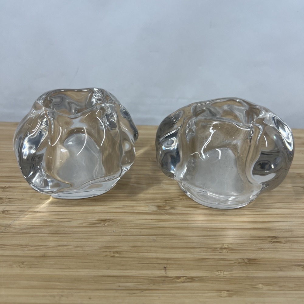 Vintage Target 2006 Clear Glass Tealight Candle Holders Pair Chunky Ice 4"